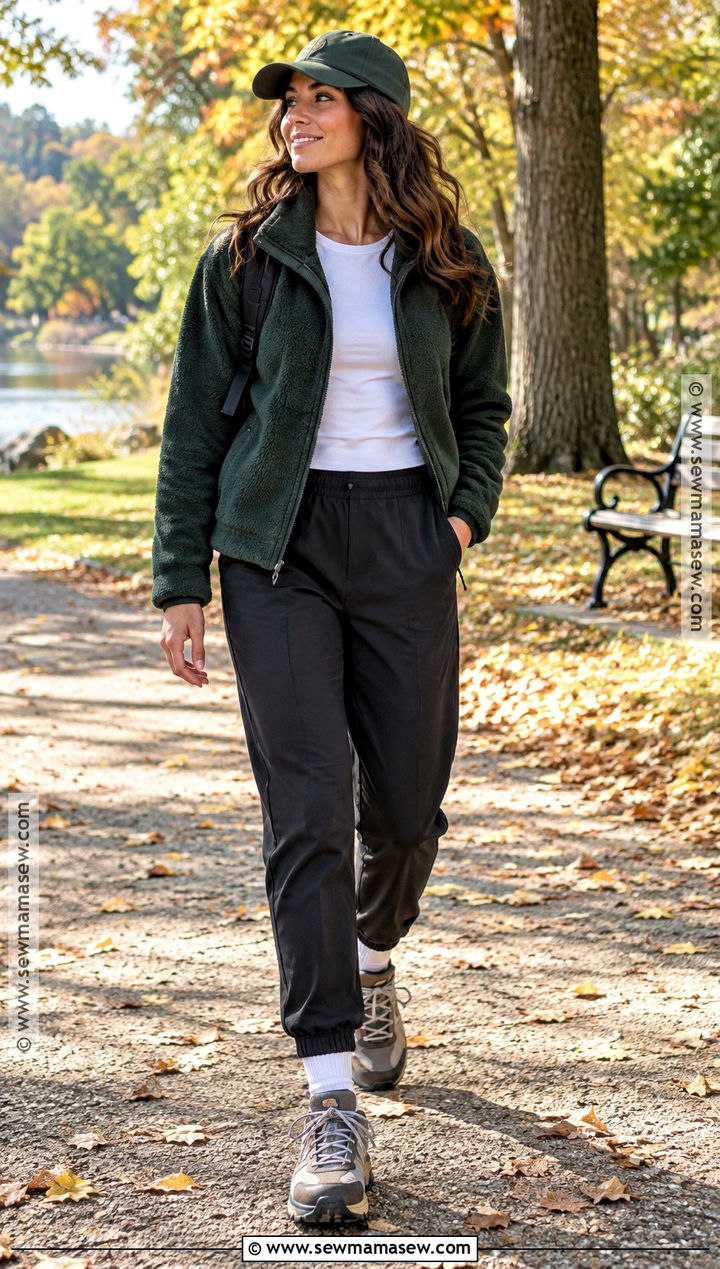 Fleece Jacket And Straight Leg Joggers Fall Outfit - 25 comfy outfits fall