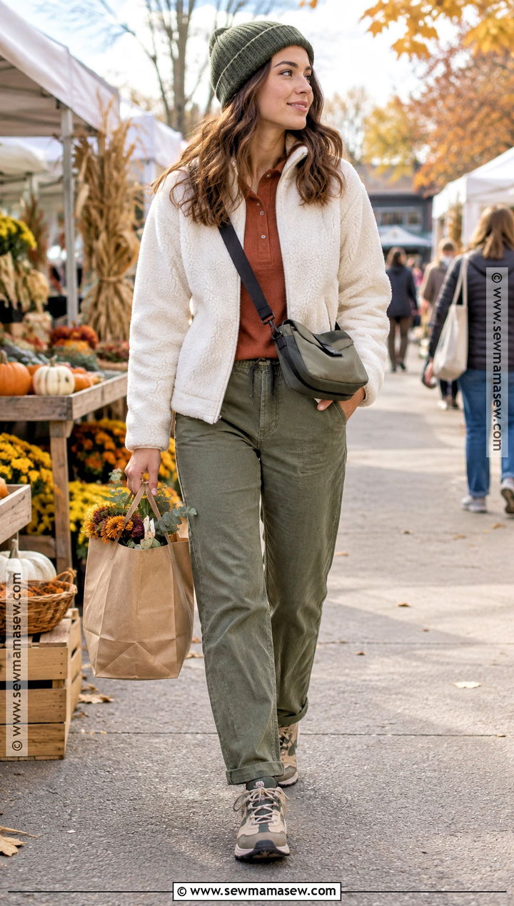 Fleece Jacket And Straight Leg Pants Shopping Outfit - 20 shopping outfit autumn ideas