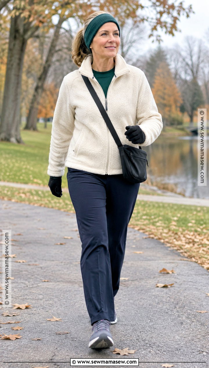 Fleece Jacket And Straight Leg Workout Pants - 15 Fall Outdoor Workout Outfit Ideas