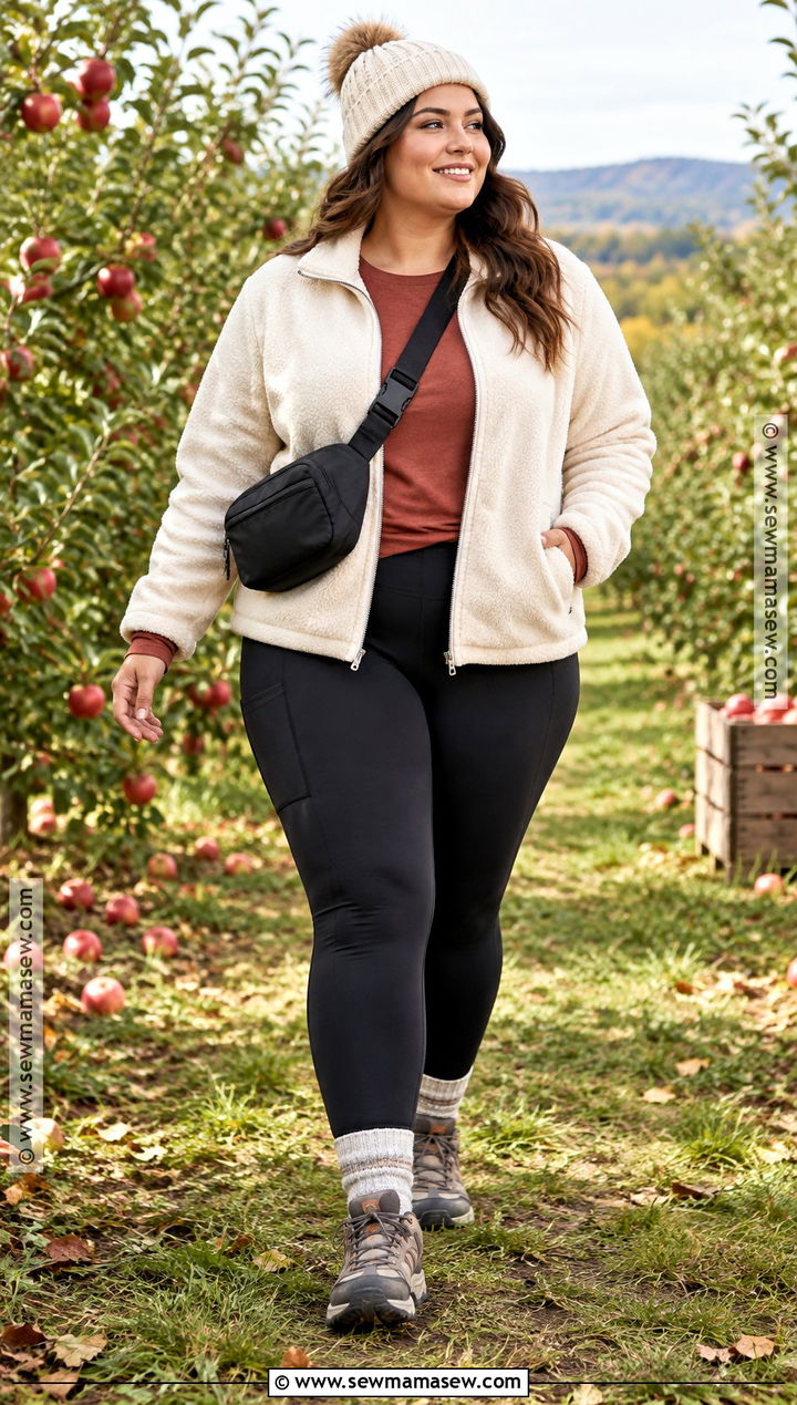 Fleece Jacket Apple Picking Outfit With Leggings - 20 Apple Picking Outfits Fall