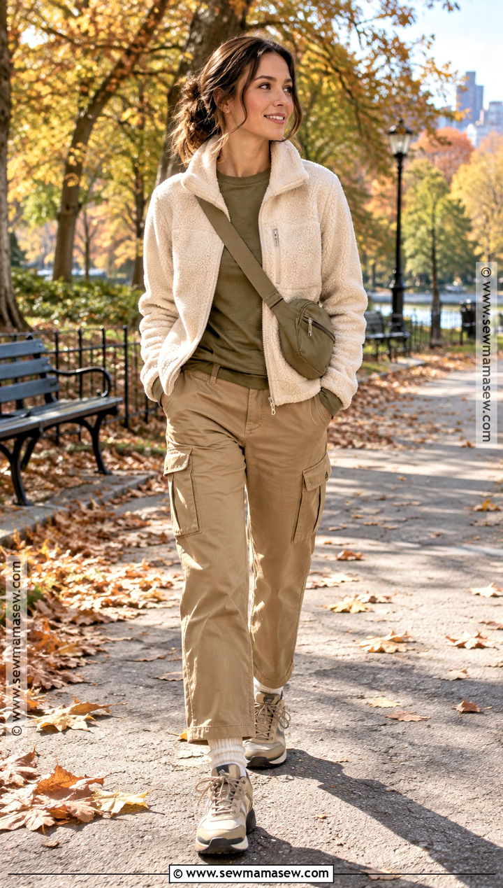 Fleece Jacket Fall Outfit With Cargo Pants - 25 cosy fall outfits