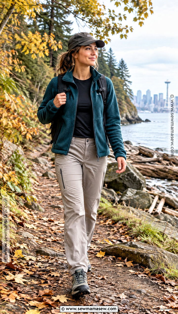 Fleece Jacket Hiking Pants And Trail Sneakers Seattle Fall Outfit - 20 Fall Seattle Outfits