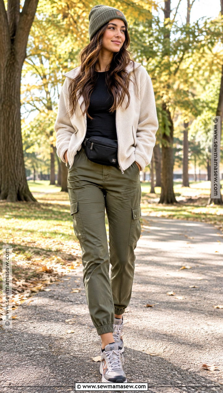 Fleece Jacket With Cargo Pants And Sneakers - 20 fall jackets for women