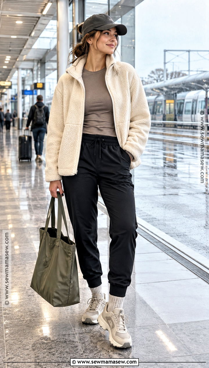 Fleece Jacket With Joggers And Waterproof Sneakers - 15 cozy fall outfits casual rainy day