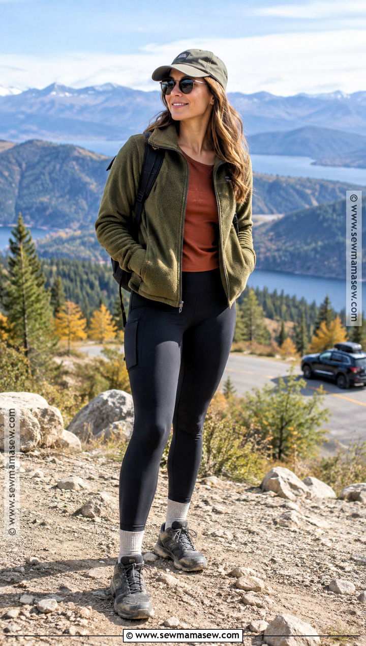 Fleece Jacket and Hiking Leggings Fall Road Trip Outfit - 20 fall road trip outfit ideas