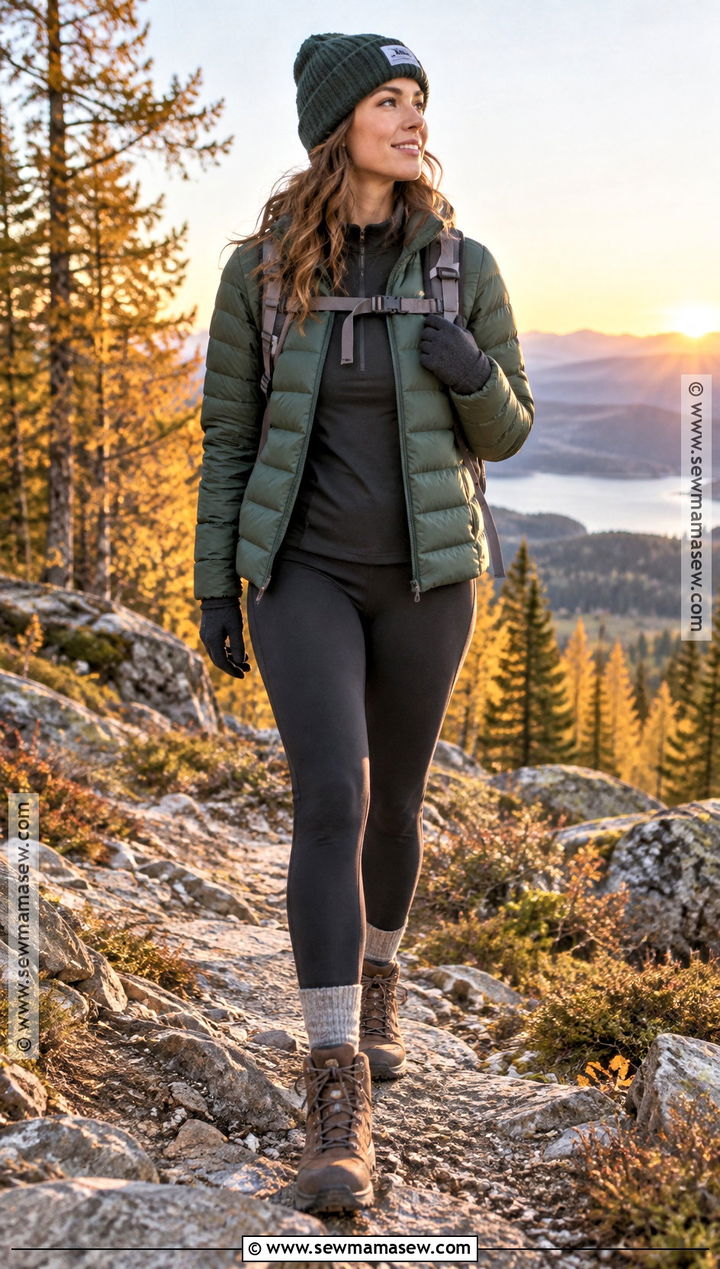 Fleece Lined Leggings And Puffer Jacket Outfit - 20 Cute Fall Hiking Outfits for Women