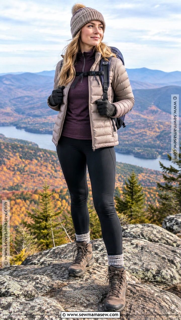 Fleece Lined Leggings And Puffer Jacket - 15 cute hiking outfit fall casual ideas