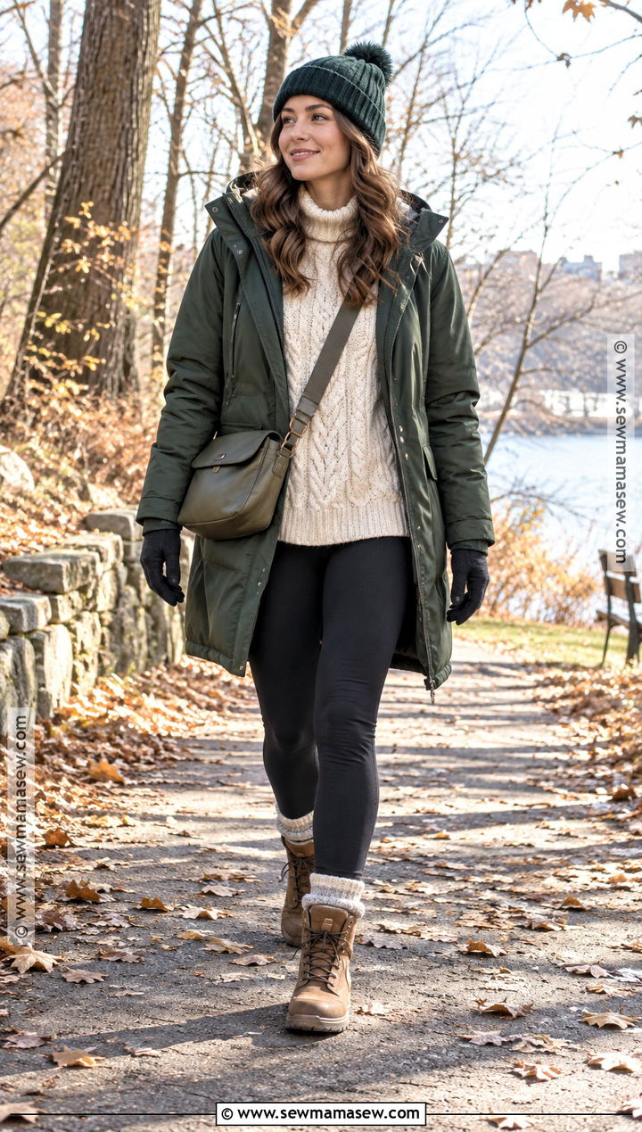 Fleece Lined Leggings With Parka And Winter Boots - 20 cute legging outfits fall