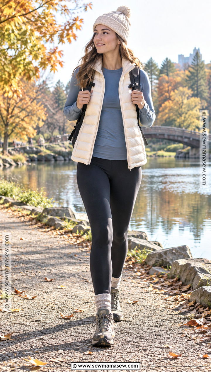 Fleece Lined Leggings and Puffer Vest Fall Athleisure Outfit - 25 fall athleisure outfits