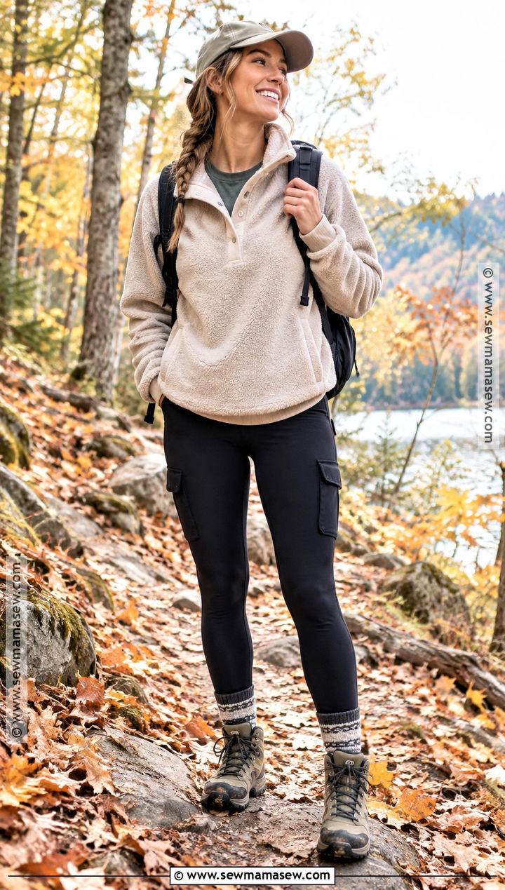 Fleece Pullover And Cargo Leggings Fall Hiking Outfit - 20 Hiking Outfit Fall Mountain Ideas