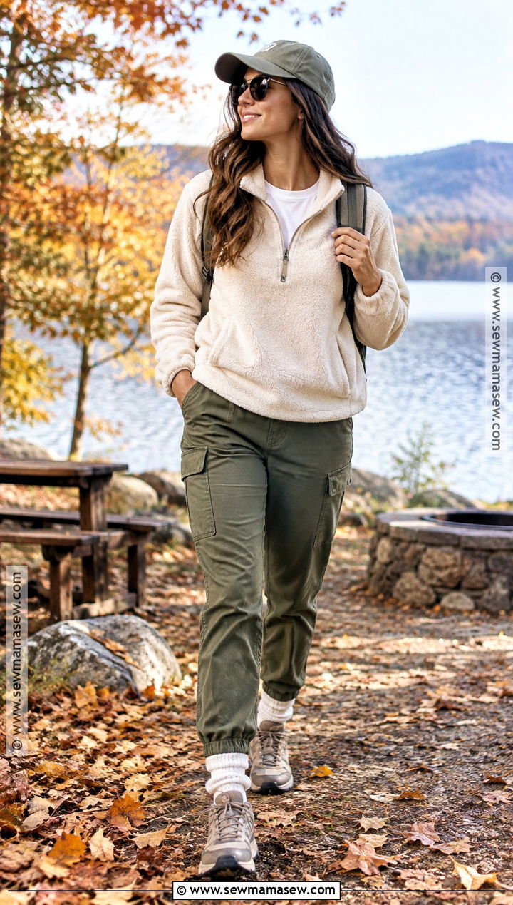 Fleece Pullover Fall Picnic Outfit With Cargo Pants - 20 picnic outfit fall ideas