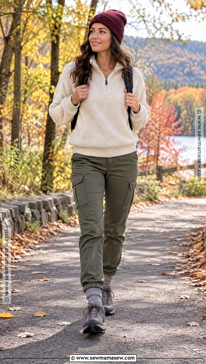 Fleece Pullover With Cargo Pants And Sneakers - 25 comfy autumn outfits