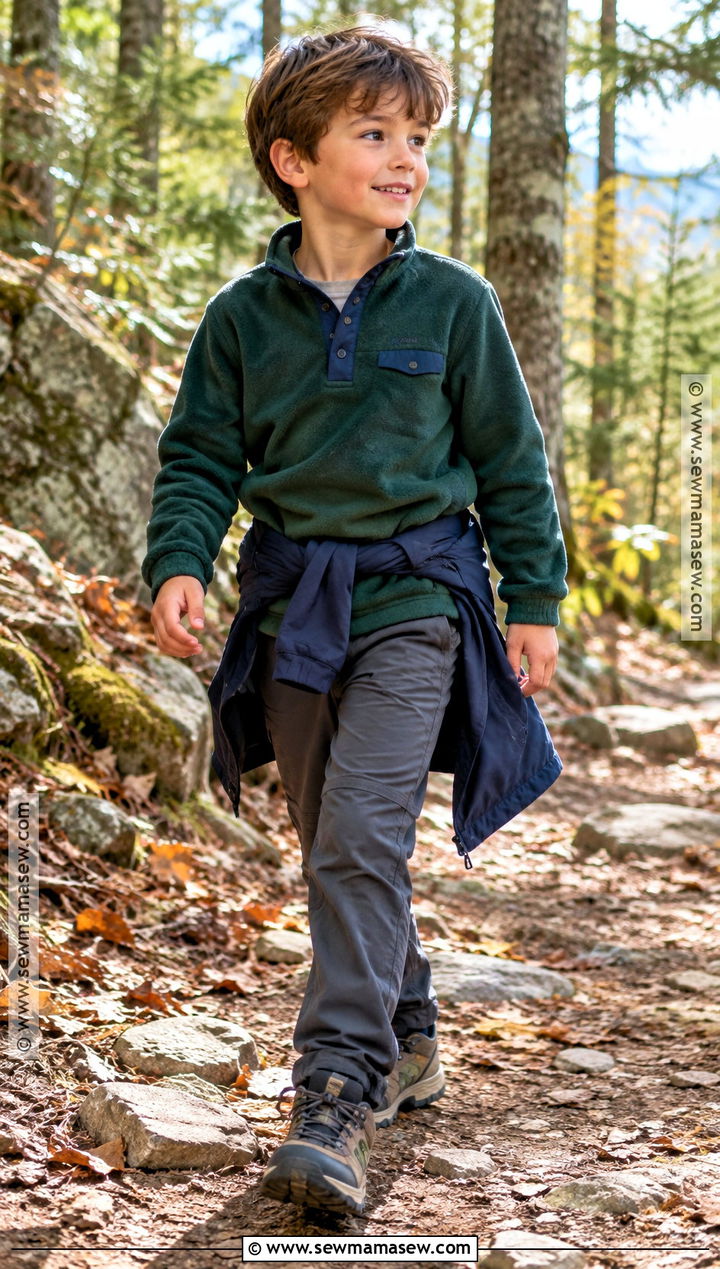 Fleece Pullover With Hiking Pants And Trail Sneakers - 25 Boy Fall Outfits