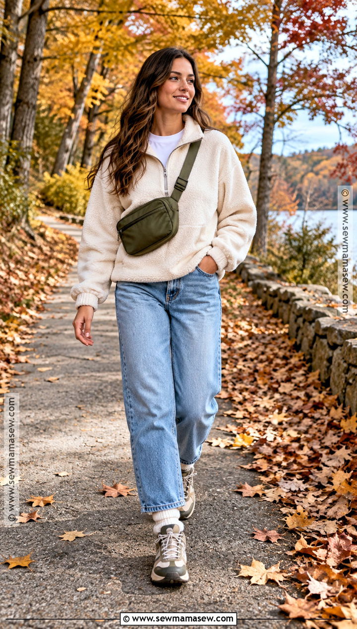 Fleece Pullover With Relaxed Jeans - 30 comfy fall outfits