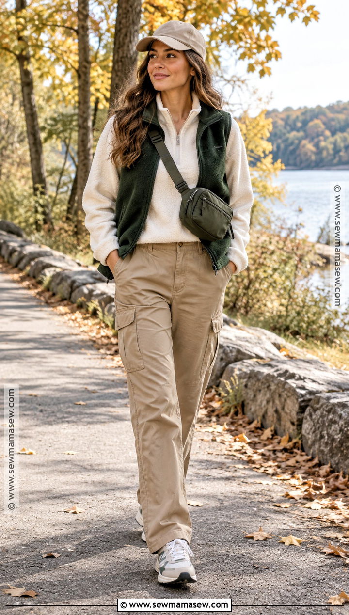Fleece Vest Outfit With Half Zip And Cargo Pants - 20 fall outfits vest