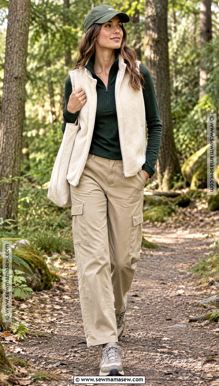 Fleece Vest With Half Zip And Cargo Pants - 20 Fall Outfit With Vest Ideas