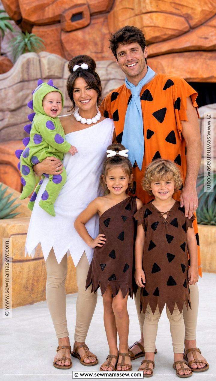 Flintstone Family Costume With Baby Dinosaur - 40 family costumes with for babies