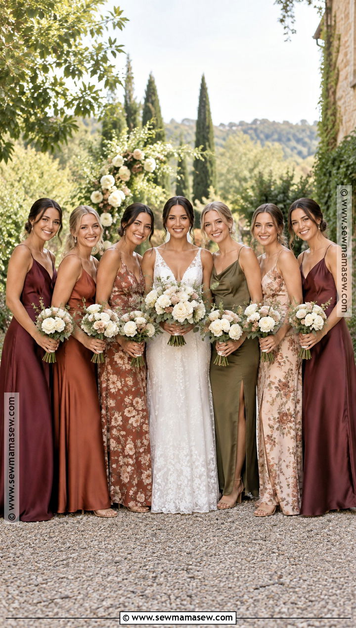 Floral And Solid Mismatched Bridesmaid Dresses - 20 fall bridesmaid dresses mismatched