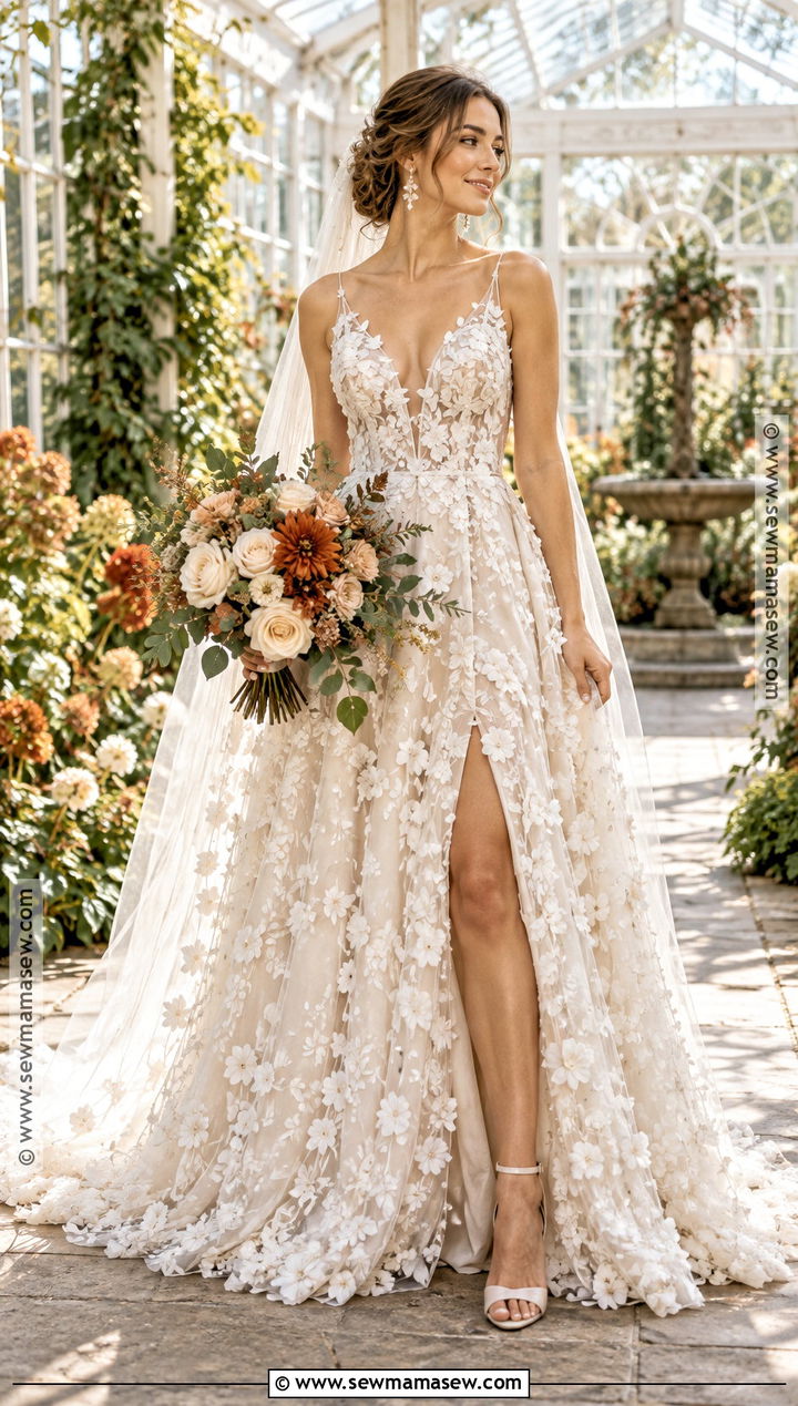 Floral Applique Autumn Wedding Dress - 25 autumn wedding dress ideas
