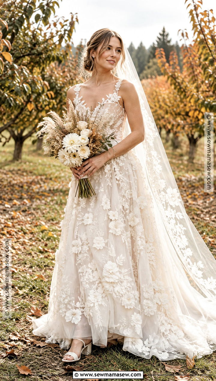 Floral Applique Fall Bridal Look - 15 fall bridal looks