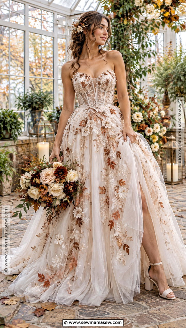 Floral Applique Fall Princess Wedding Dress - 15 fall princess wedding dress ideas