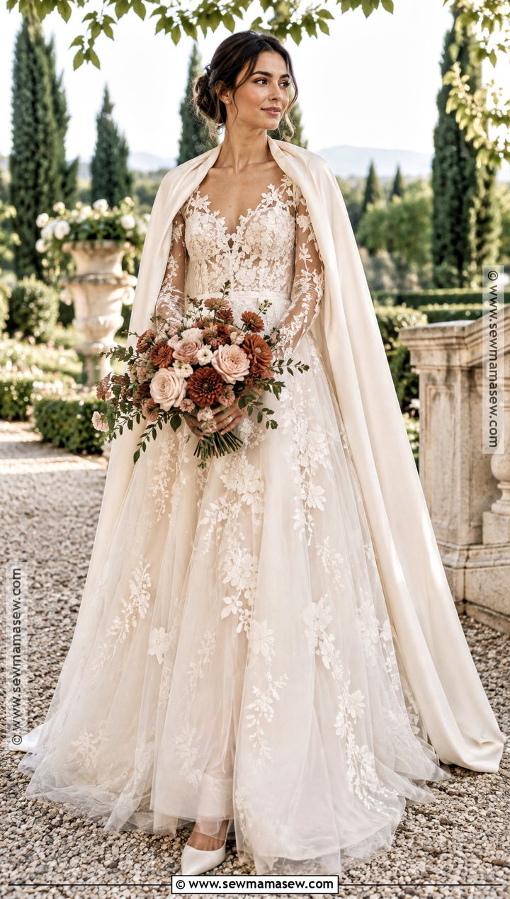 Floral Applique Fall Wedding Dress - 20 wedding dress for fall ideas