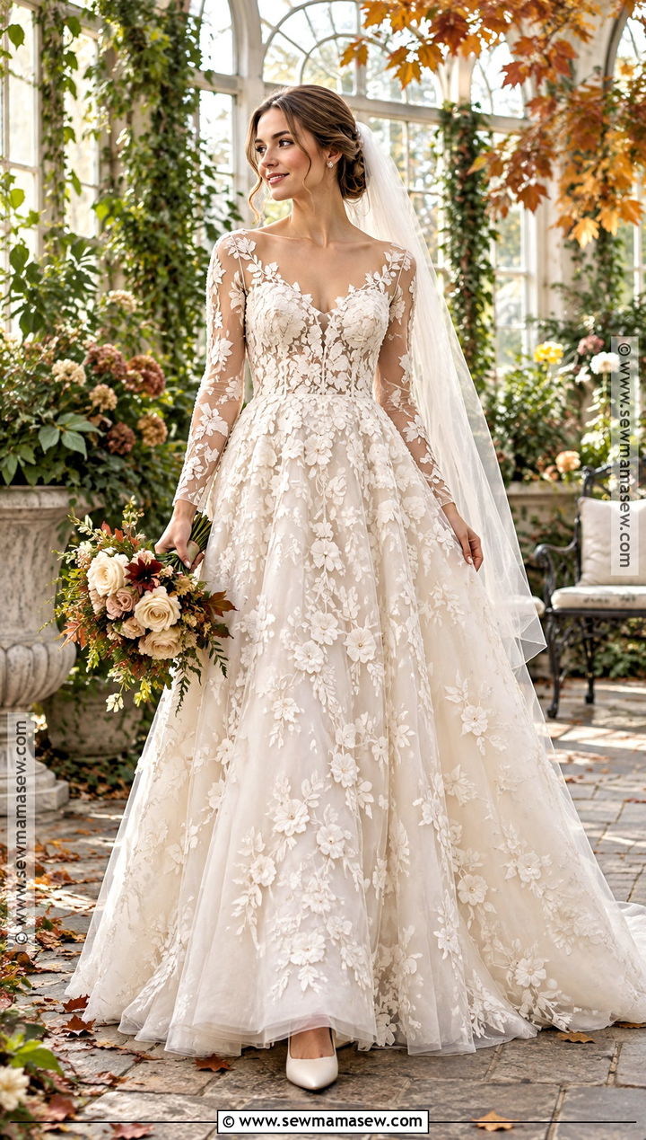 Floral Applique Fall Wedding Dress - 20 wedding dresses fall