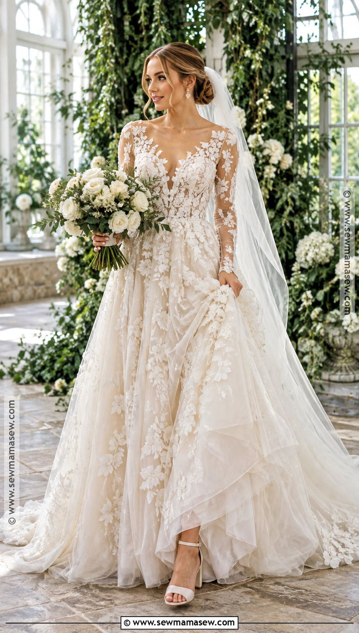 Floral Applique Fall Wedding Dress - 25 fall wedding dress ideas