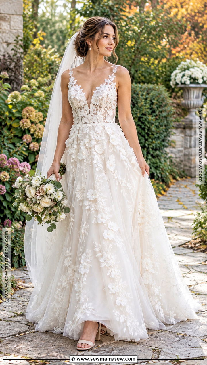 Floral Applique September Wedding Dress - 15 Wedding Dresses September Brides
