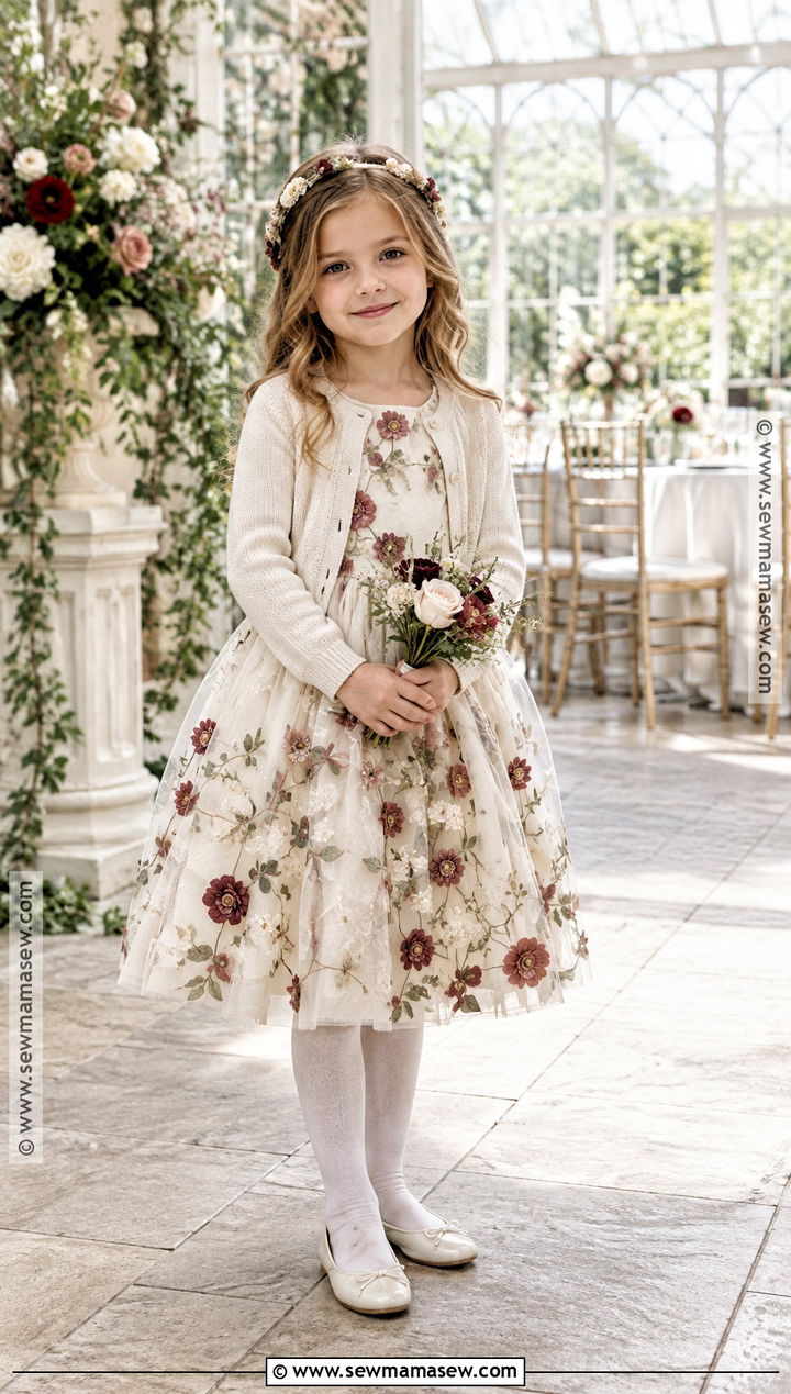 Floral Applique Tea Length Flower Girl Dress - 20 Fall Wedding Flower Girl Dresses
