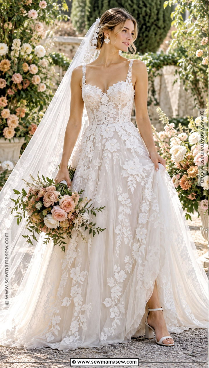 Floral Applique Tulle Fall Bridal Dress - 20 fall bridal dresses