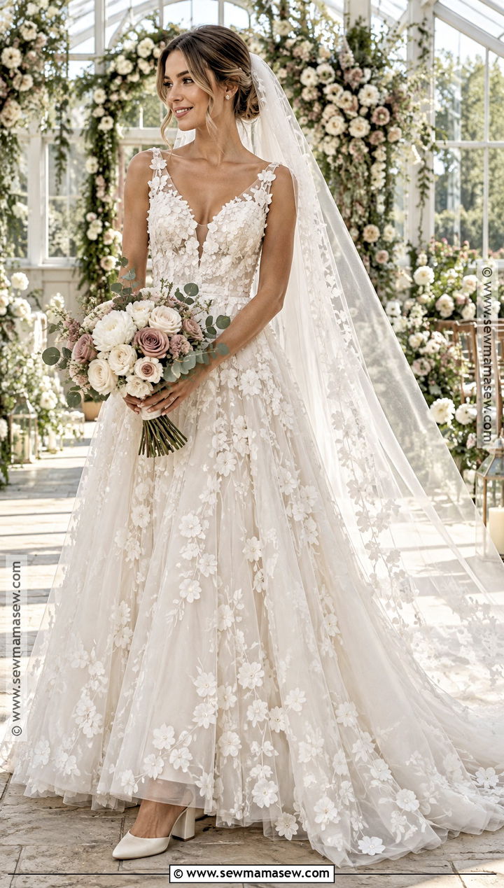 Floral Applique Tulle Wedding Dress - 15 Fall 2026 Wedding Dress Ideas
