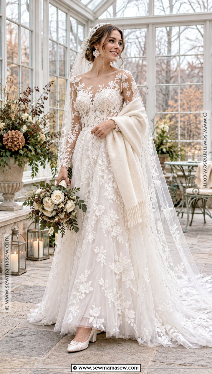 Floral Applique Tulle Wedding Dress - 15 Wedding Dresses November Brides