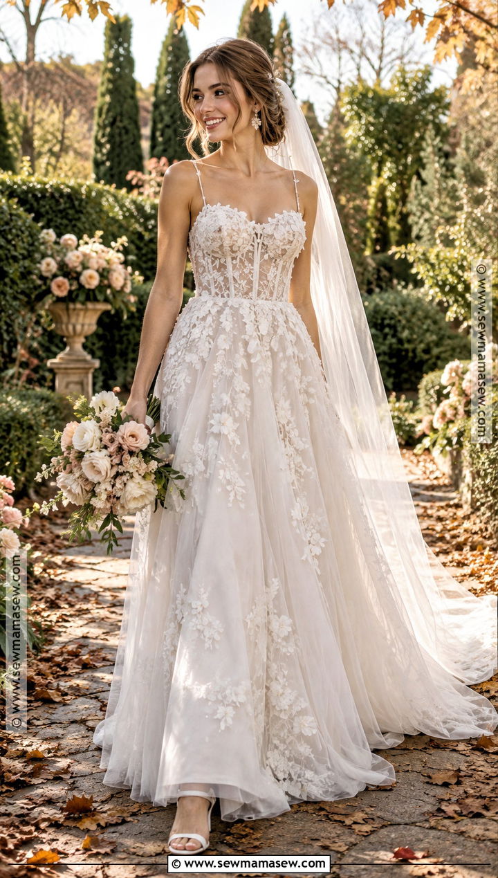 Floral Applique Tulle Wedding Dress - 15 2026 Fall Wedding Dresses