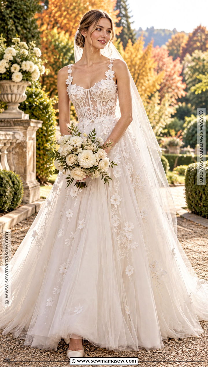 Floral Applique Wedding Dress - 15 Wedding Dresses Fall Wedding