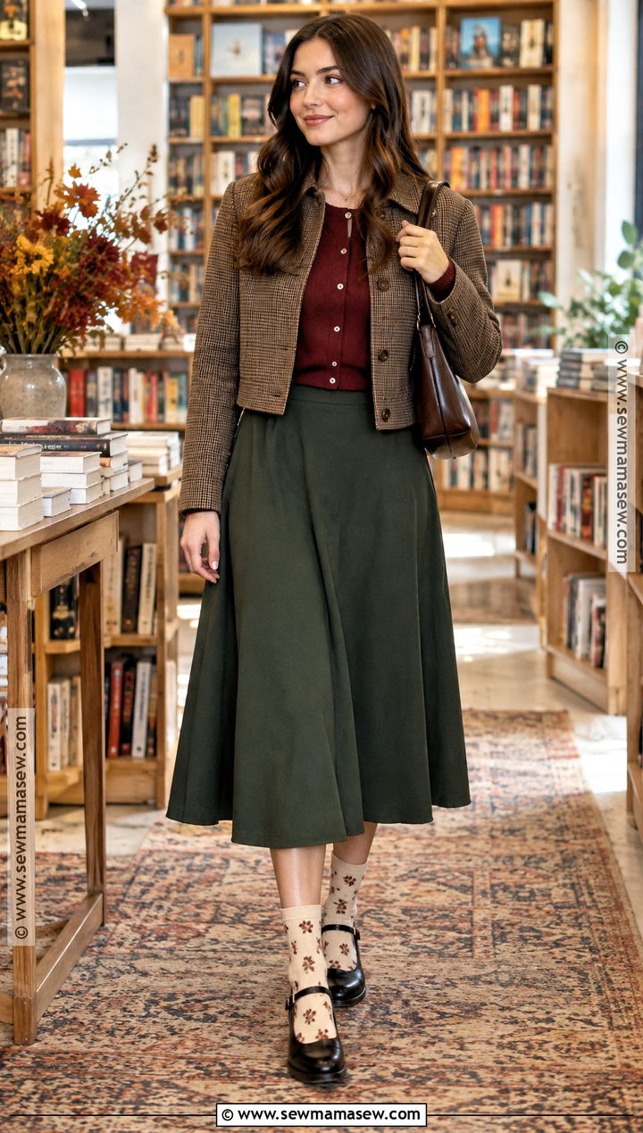 Floral Autumn Socks With Midi Skirt And Mary Janes - 20 Autumn Socks Ideas