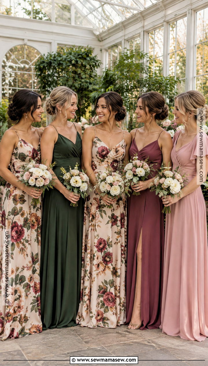 Floral Berry and Green Bridesmaid Dresses - 15 Multiple Color Bridesmaid Dresses Fall