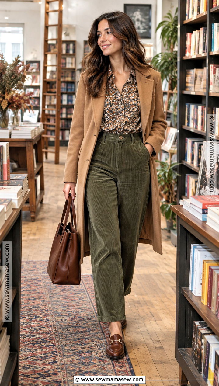 Floral Blouse With Corduroy Trousers - 15 floral print fall outfit ideas