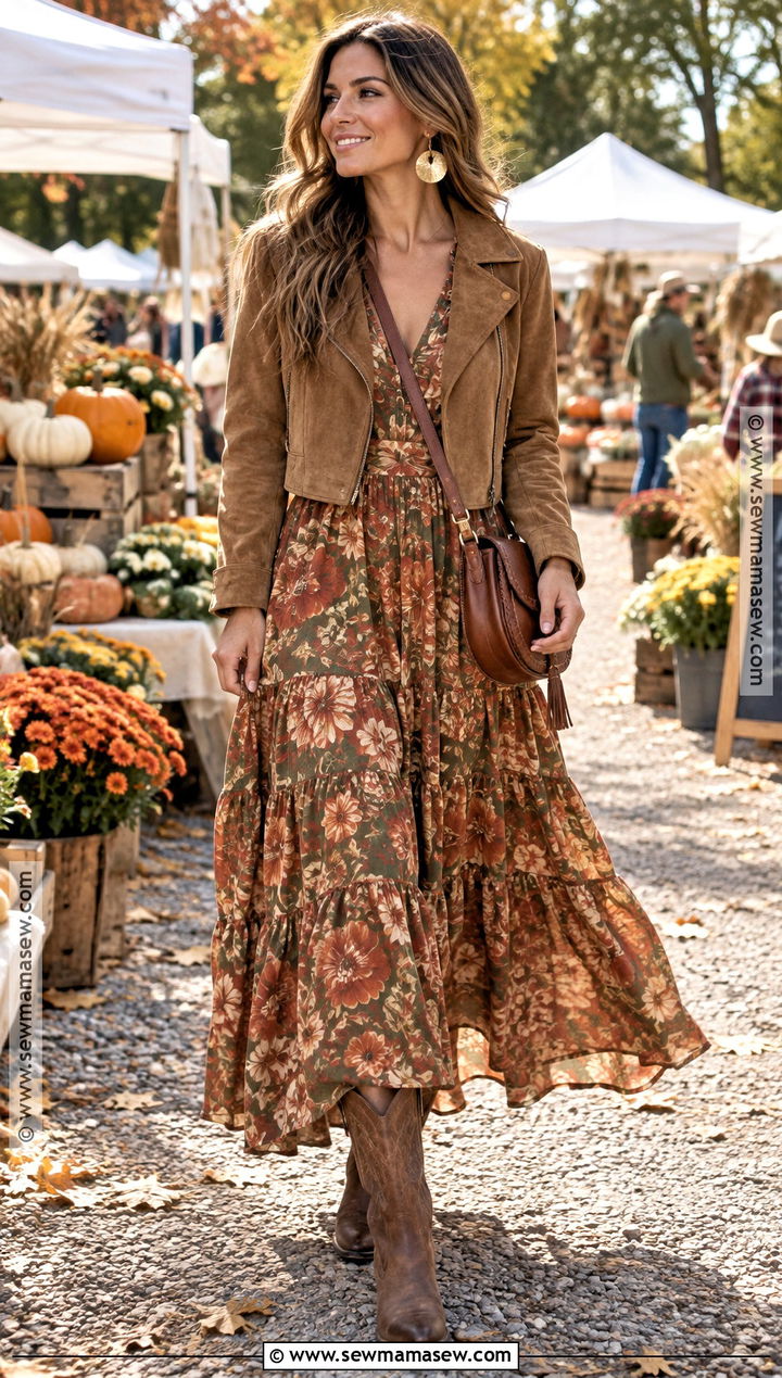 Floral Boho Dress With Western Boots - 15 Floral Autumn Dresses