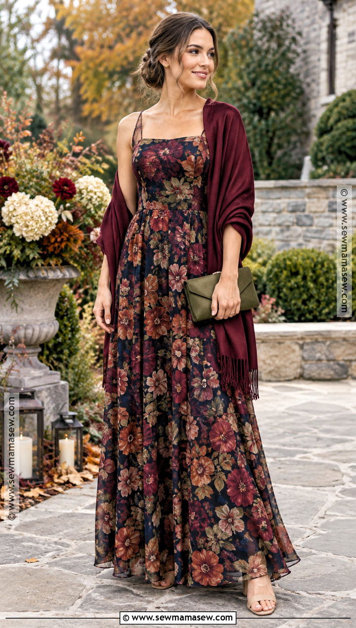 Floral Bridesmaid Dress With Solid Color Wrap - 15 wedding shawls and wraps fall bridal party ideas