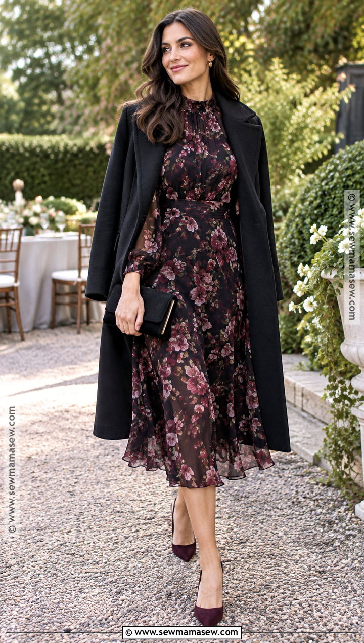 Floral Chiffon Midi Semi Formal Dress - 20 fall semi formal dresses