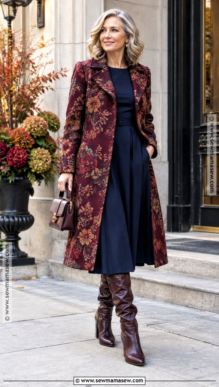 Floral Coat With Midi Dress And Slouchy Boots - 15 2026 fall fashion trends