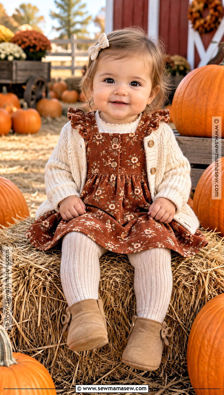Floral Corduroy Baby Girl Dress Outfit - 15 fall baby girl dress ideas