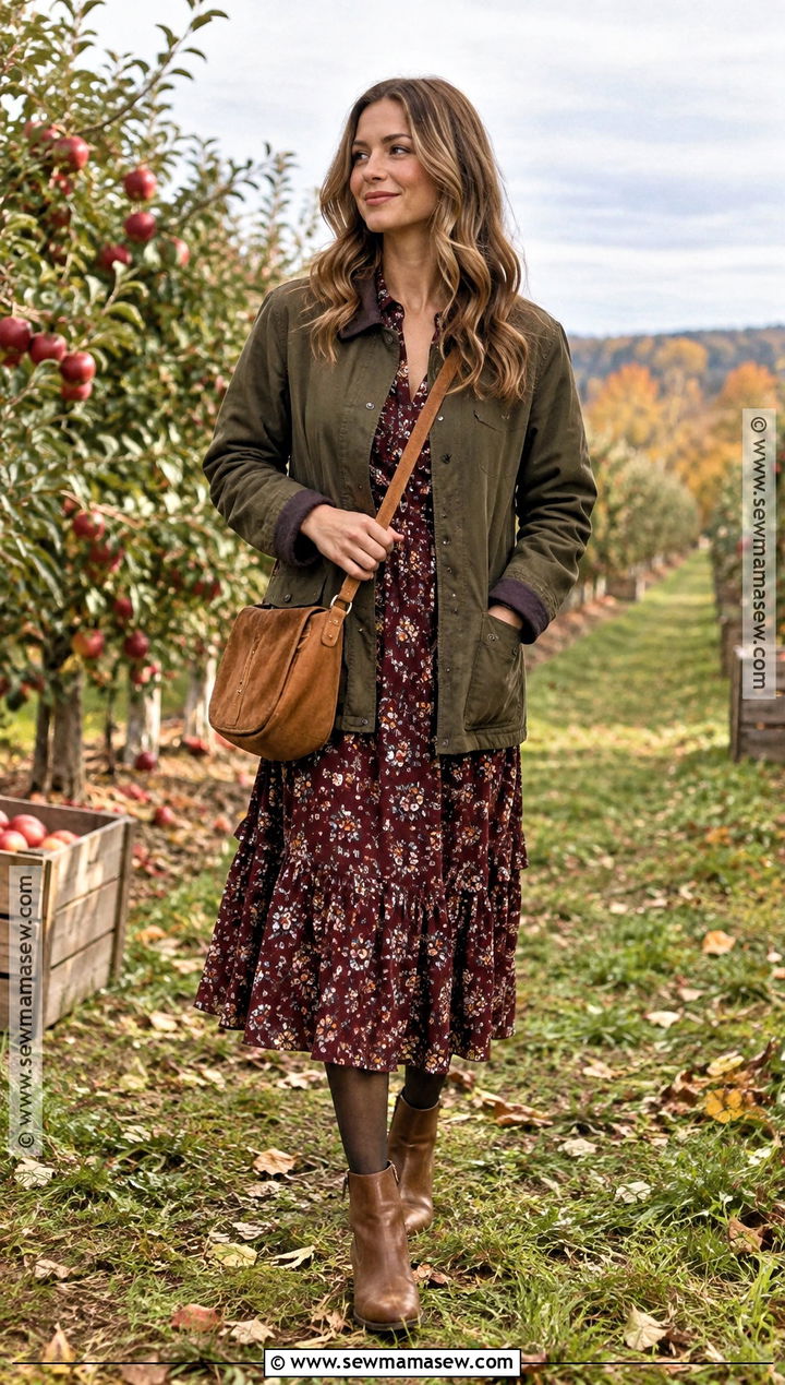 Floral Dress And Barn Jacket Autumn Outfit - 25 autumn outfit ideas 2026