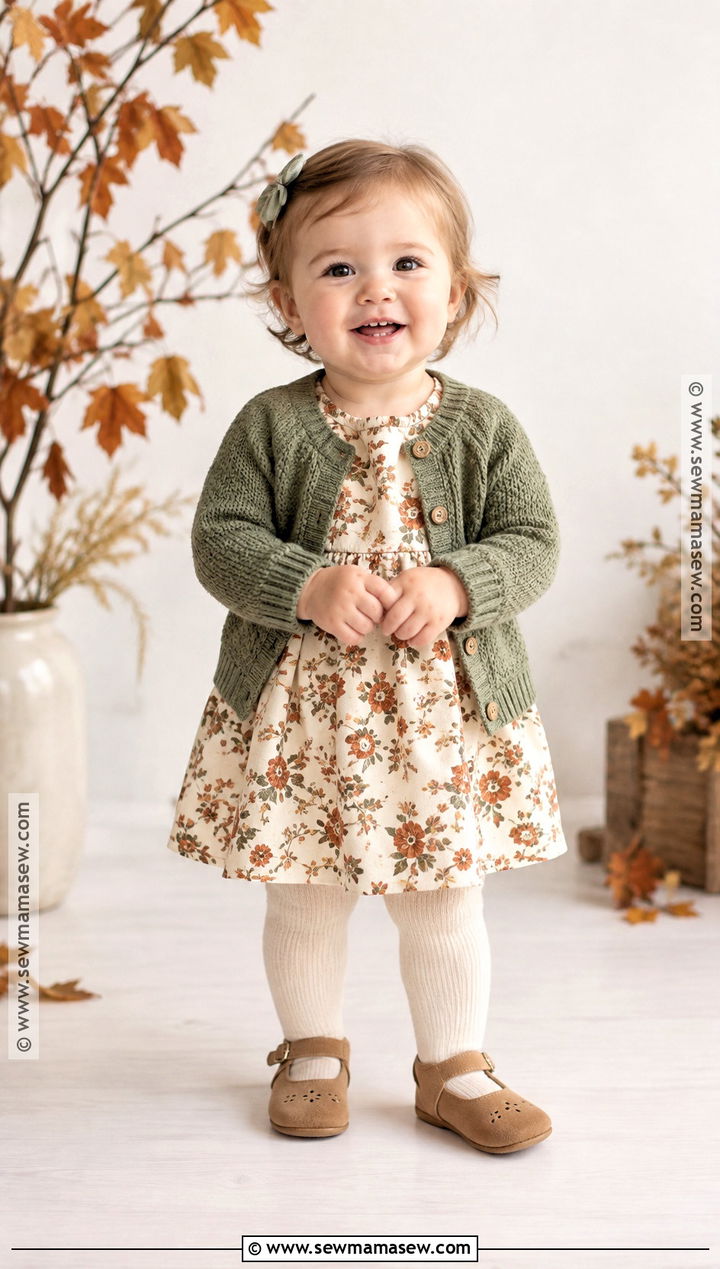 Floral Dress And Cardigan Baby Fall Outfit - 25 baby fall outfits