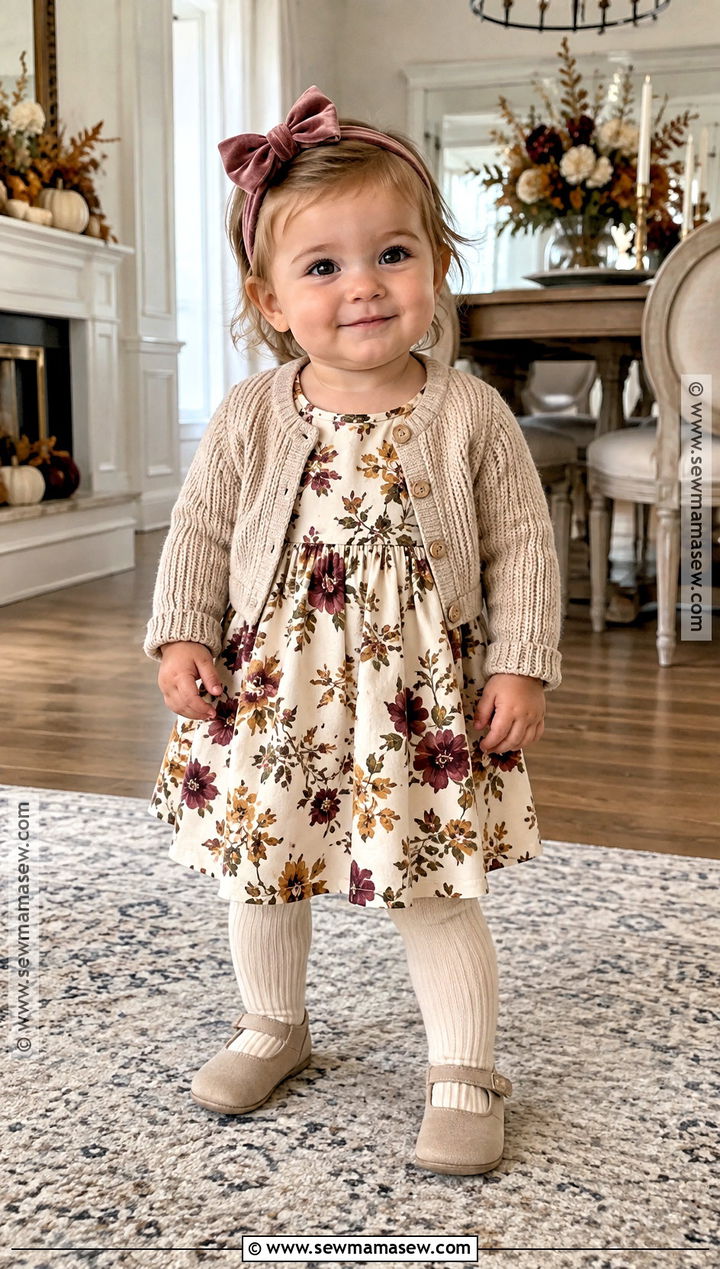 Floral Dress And Cardigan Thanksgiving Baby Outfit - 15 thanksgiving baby outfits