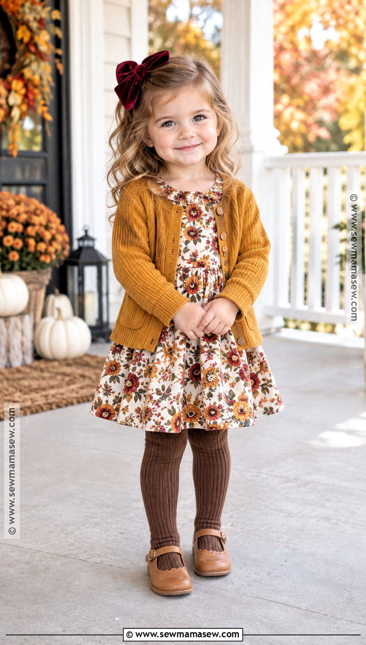 Floral Dress And Cardigan Toddler Girl Thanksgiving Outfit - 15 Thanksgiving Toddler Girl Outfit Ideas