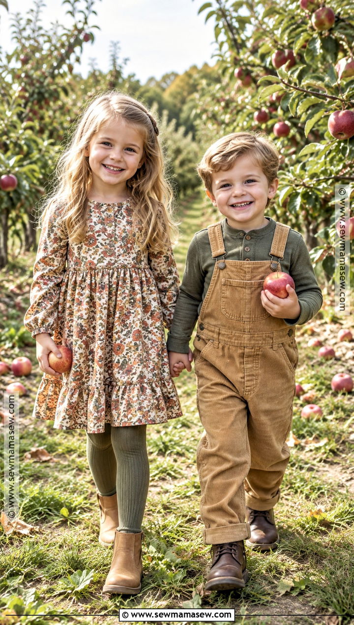 Floral Dress And Corduroy Overalls Sibling Fall Outfit - 15 sibling fall outfits