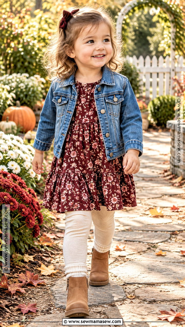 Floral Dress And Denim Jacket Toddler Fall Outfit - 25 fall toddler outfits
