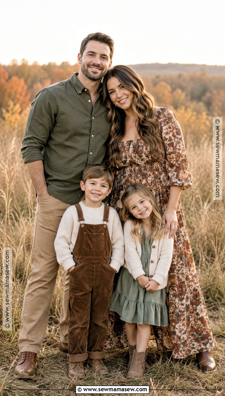 Floral Dress And Earth Tone Outfits For Fall Family Pictures - 15 outfit ideas for family pictures fall